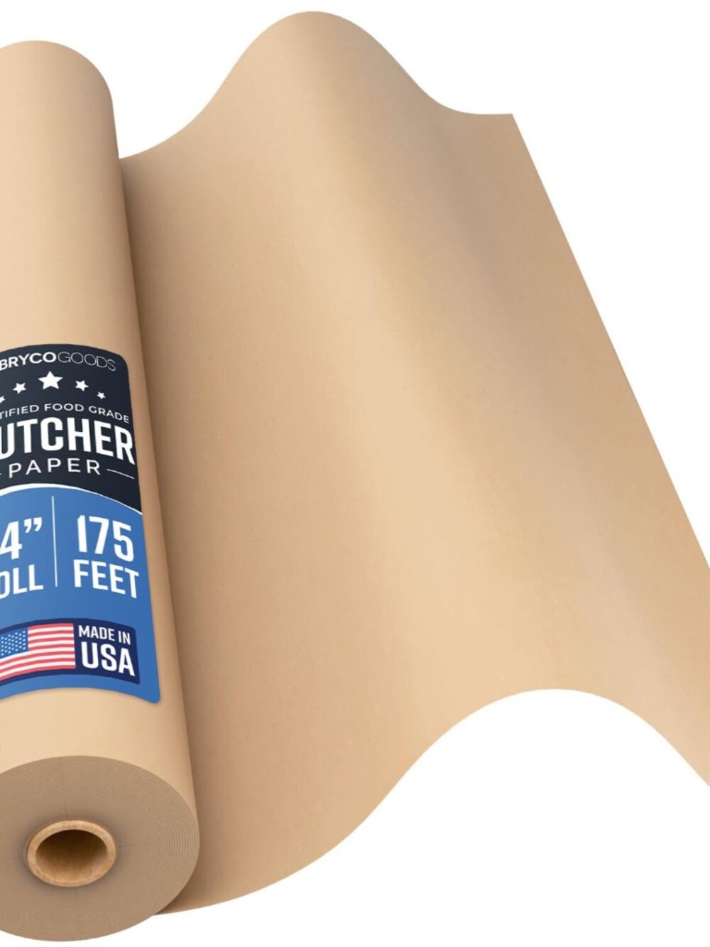 24 Inch x 175 Feet, Brown Butcher Paper Roll, Unbleached, Uncoated, Unwaxed, Foo